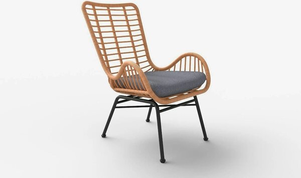 Fotoliu gradina IKARO, bej/gri, rattan sintetic/otel, 69x58x93x42 cm