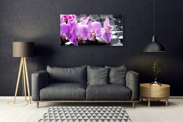 Tablou pe sticla Pietre florale flori violet negru