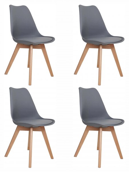 Set 4 scaune Stockholm, DENVER, piele ecologica gri, picioare lemn, 48x50x84 cm