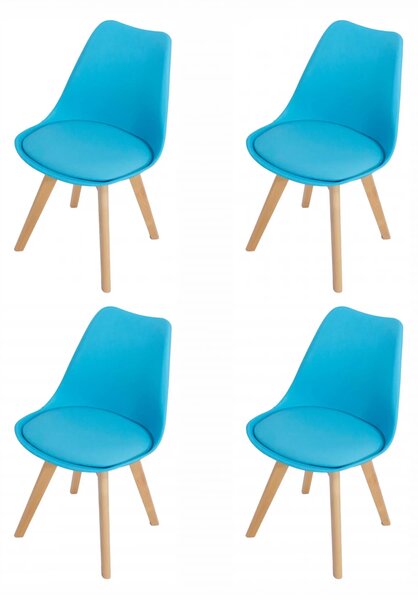 Set 4 scaune Stockholm, DENVER, piele ecologica turcoaz, picioare lemn, 48x50x84 cm