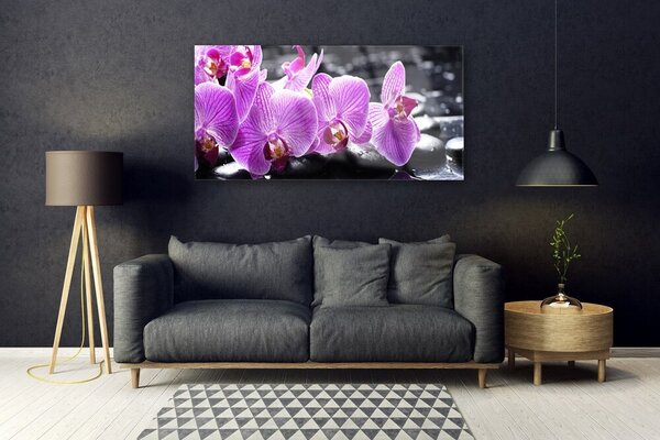 Tablou pe sticla Pietre florale flori violet negru