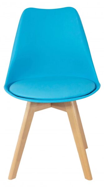 Set 4 scaune Stockholm, DENVER, piele ecologica turcoaz, picioare lemn, 48x50x84 cm