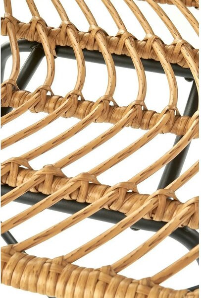 Scaun bar H97, negru/stejar, rattan sintetic/otel, 47x57x113 cm