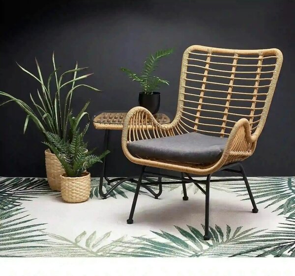 Fotoliu gradina IKARO, bej/gri, rattan sintetic/otel, 69x58x93x42 cm