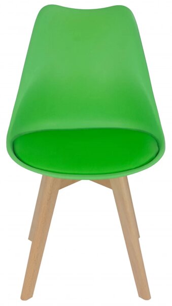Set 6 scaune Stockholm, DENVER, piele ecologica verde, picioare lemn, 48x50x86 cm