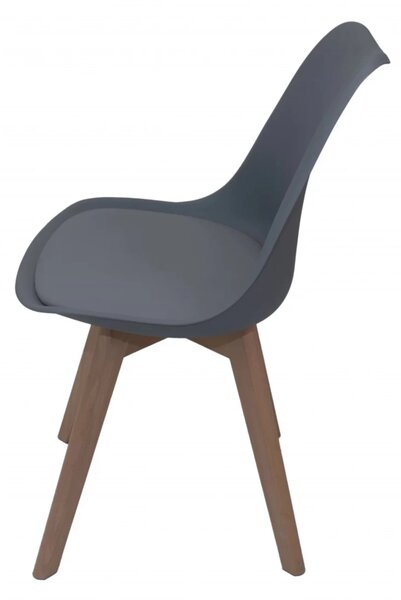 Set 2 scaune Stockholm, DENVER, piele ecologica gri, picioare lemn, 48x50x82 cm