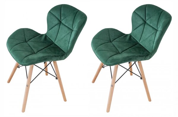 Set 2 scaune Oslo, DENVER, catifea verde, picioare lemn, 48x39x74 cm
