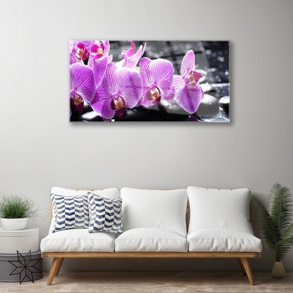 Tablou pe sticla Pietre florale flori violet negru