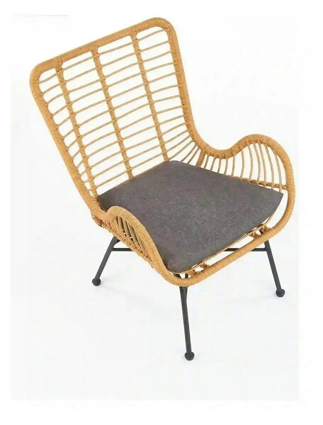 Fotoliu gradina IKARO, bej/gri, rattan sintetic/otel, 69x58x93x42 cm