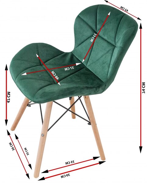 Set 6 scaune Oslo, DENVER, catifea verde, picioare lemn, 48x39x74 cm