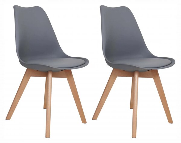 Set 2 scaune Stockholm, DENVER, piele ecologica gri, picioare lemn, 48x50x82 cm