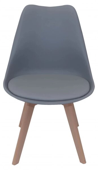 Set 2 scaune Stockholm, DENVER, piele ecologica gri, picioare lemn, 48x50x82 cm