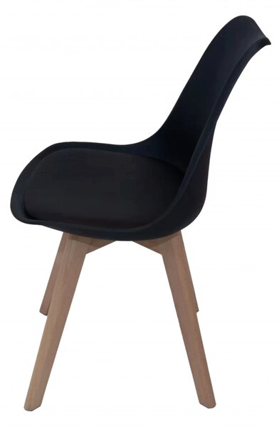Set 4 scaune Stockholm, DENVER, piele ecologica neagra, picioare lemn, 48x50x84 cm