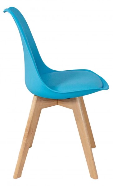 Set 4 scaune Stockholm, DENVER, piele ecologica turcoaz, picioare lemn, 48x50x84 cm