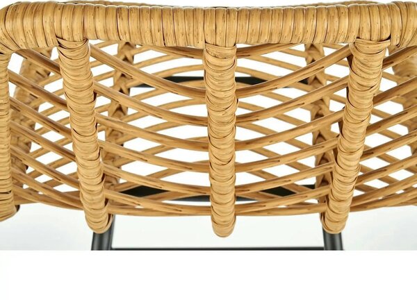 Scaun bar H97, negru/stejar, rattan sintetic/otel, 47x57x113 cm