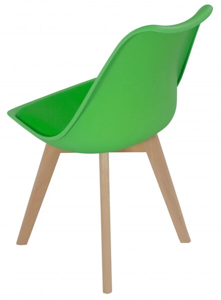 Set 6 scaune Stockholm, DENVER, piele ecologica verde, picioare lemn, 48x50x86 cm