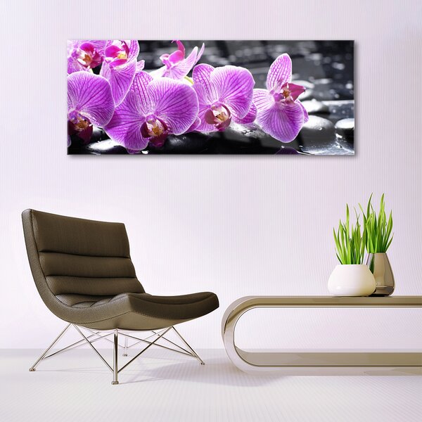 Tablou pe sticla Pietre florale flori violet negru