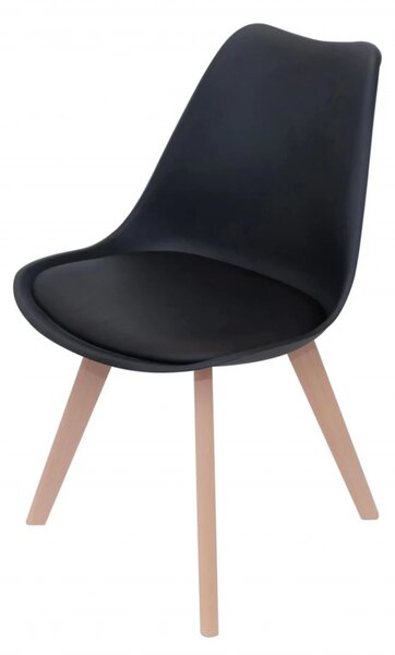 Set 4 scaune Stockholm, DENVER, piele ecologica neagra, picioare lemn, 48x50x84 cm