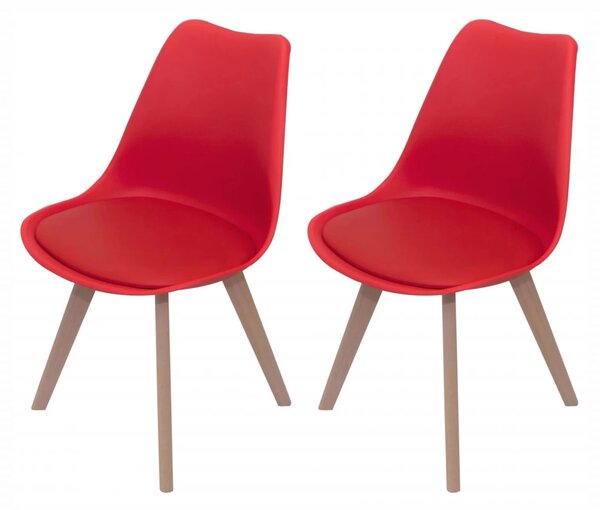 Set 2 scaune Stockholm, DENVER, piele ecologica rosie, picioare lemn, 48x50x82 cm