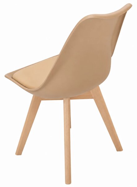 Set 4 scaune Stockholm, DENVER, piele ecologica cappuccino, picioare lemn, 48x50x84 cm