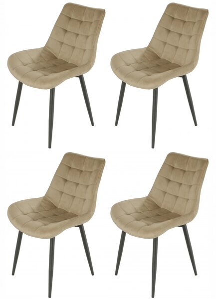 Set 4 scaune Osaka, DENVER, catifea bej, picioare metalice negre, 53x53x84 cm