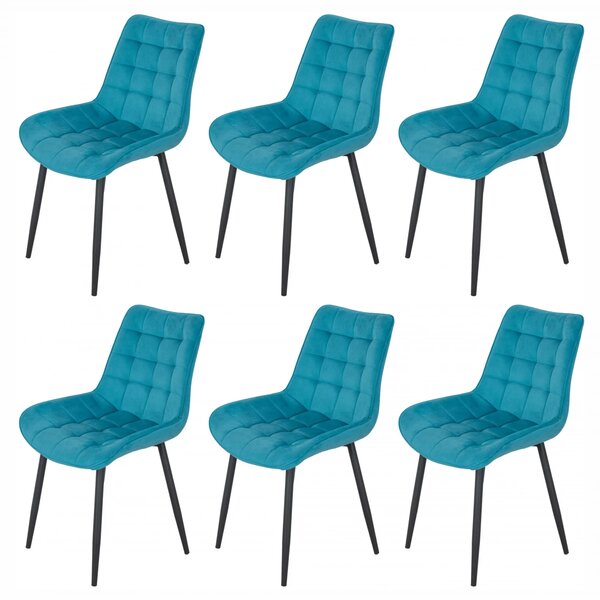 Set 6 scaune Osaka, DENVER, catifea turcoaz, picioare metalice negre, 53x53x86 cm