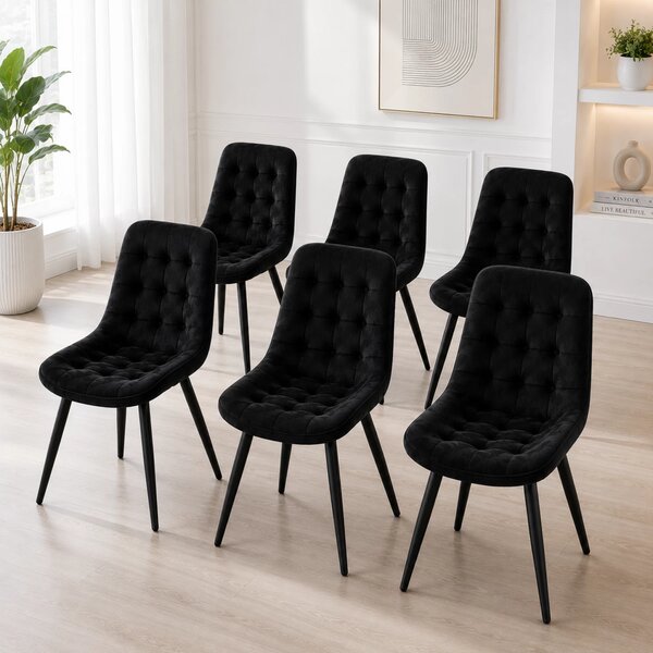 Set 6 scaune Osaka, DENVER, catifea neagra, picioare metalice negre, 53x53x86 cm