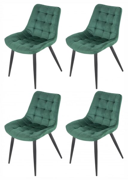 Set 4 scaune Osaka, DENVER, catifea verde, picioare metalice negre, 53x53x84 cm