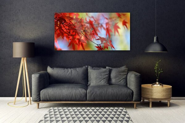 Tablou pe sticla Frunze Natura Red
