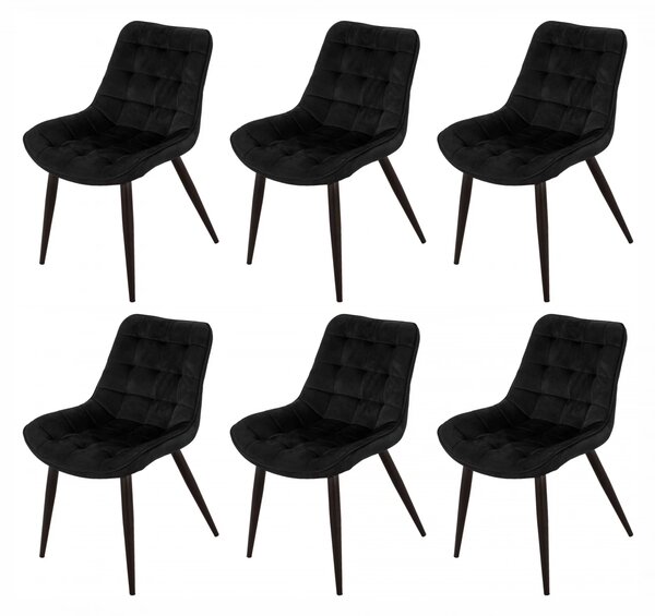 Set 6 scaune Osaka, DENVER, catifea neagra, picioare metalice negre, 53x53x86 cm