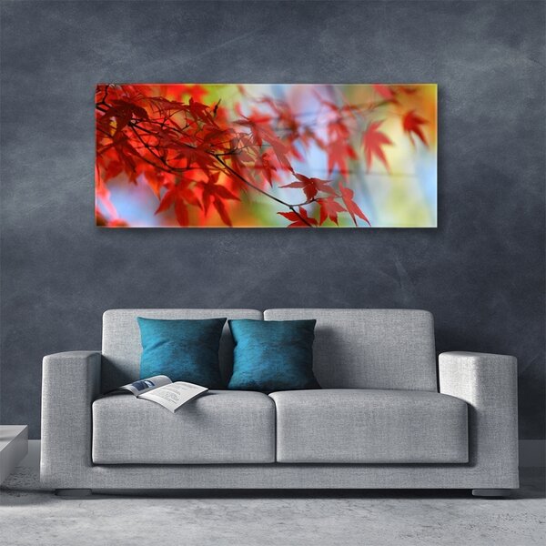 Tablou pe sticla Frunze Natura Red
