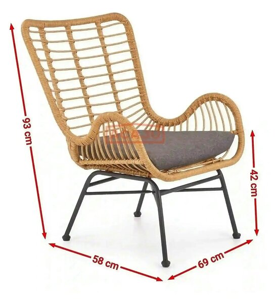 Fotoliu gradina IKARO, bej/gri, rattan sintetic/otel, 69x58x93x42 cm