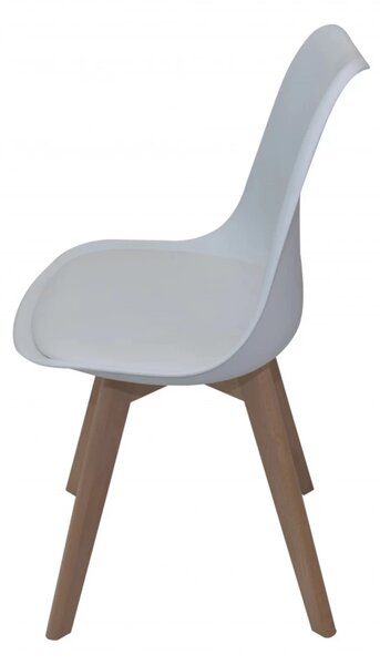 Set 4 scaune Stockholm, DENVER, piele ecologica alba, picioare lemn, 48x50x84 cm