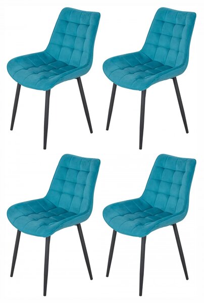 Set 4 scaune Osaka, DENVER, catifea turcoaz, picioare metalice negre, 53x53x84 cm