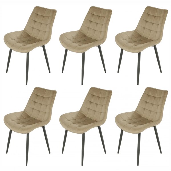 Set 6 scaune Osaka, DENVER, catifea bej, picioare metalice negre, 53x53x86 cm