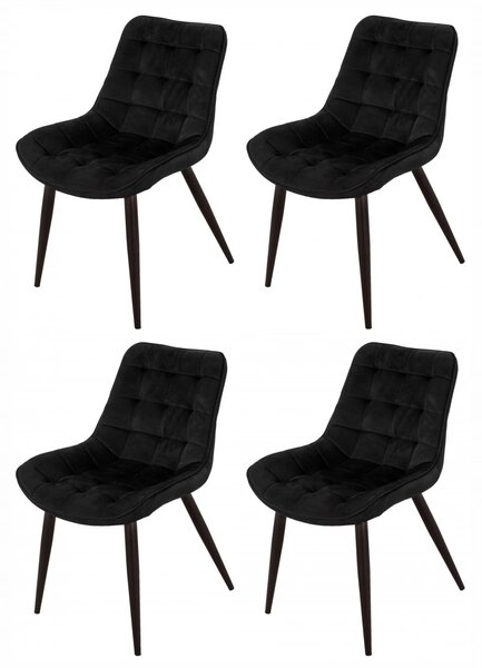Set 4 scaune Osaka, DENVER, catifea neagra, picioare metalice negre, 53x53x84 cm
