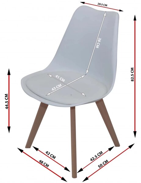Set 4 scaune Stockholm, DENVER, piele ecologica alba, picioare lemn, 48x50x84 cm