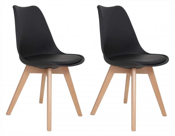 Set 2 scaune Stockholm, DENVER, piele ecologica neagra, picioare lemn, 48x50x82 cm