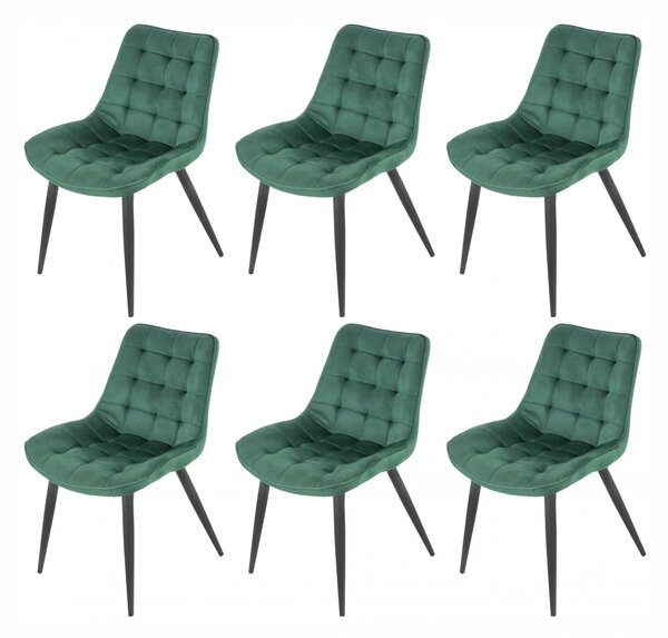 Set 6 scaune Osaka, DENVER, catifea verde, picioare metalice negre, 53x53x86 cm