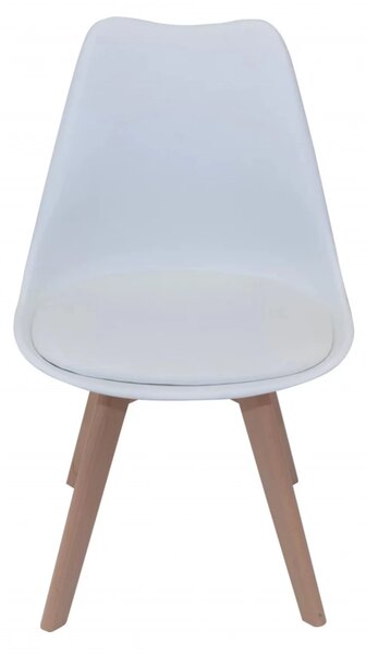 Set 4 scaune Stockholm, DENVER, piele ecologica alba, picioare lemn, 48x50x84 cm