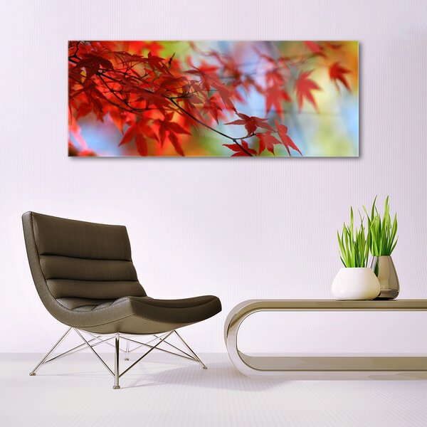 Tablou pe sticla Frunze Natura Red