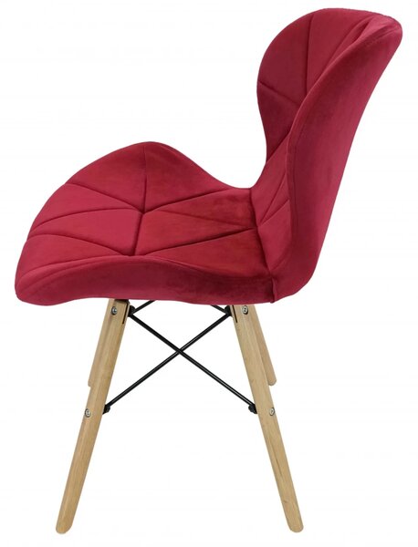 Set 6 scaune Oslo, DENVER, catifea bordo, picioare lemn, 48x39x74 cm