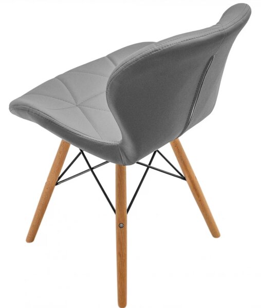 Set 2 scaune Oslo, DENVER, piele ecologica gri, picioare lemn, 48x39x74 cm