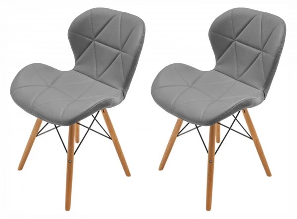 Set 2 scaune Oslo, DENVER, piele ecologica gri, picioare lemn, 48x39x74 cm