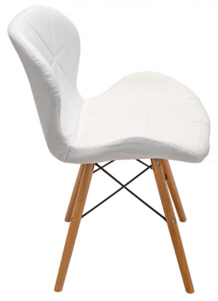 Set 4 scaune Oslo, DENVER, piele ecologica alba, picioare lemn, 48x39x74 cm