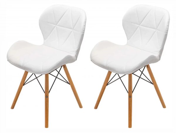 Set 2 scaune Oslo, DENVER, piele ecologica alba, picioare lemn, 48x39x74 cm
