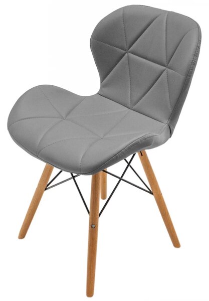 Set 2 scaune Oslo, DENVER, piele ecologica gri, picioare lemn, 48x39x74 cm
