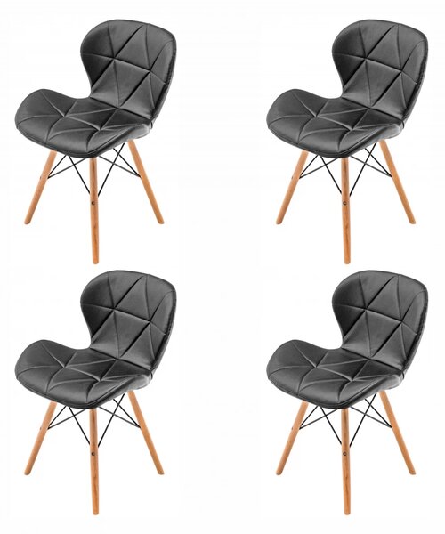 Set 4 scaune Oslo, DENVER, piele ecologica neagra, picioare lemn, 48x39x74 cm
