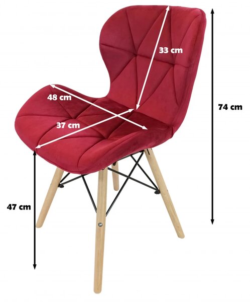 Set 6 scaune Oslo, DENVER, catifea bordo, picioare lemn, 48x39x74 cm