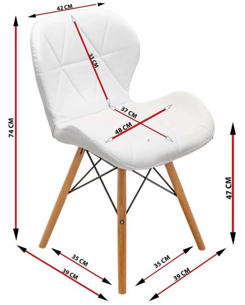 Set 4 scaune Oslo, DENVER, piele ecologica alba, picioare lemn, 48x39x74 cm